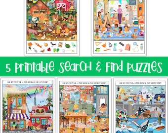 Printable Search & Find, 5 Seek And Find Puzzle Games For Kids, I Spy Games