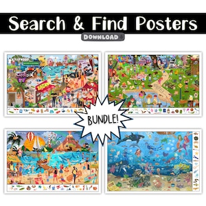 California, Summer, Beach & Underwater Search And Find Poster Bundle, Printable Hidden Object Activity, Fun Wall Art For Kids, Interactive