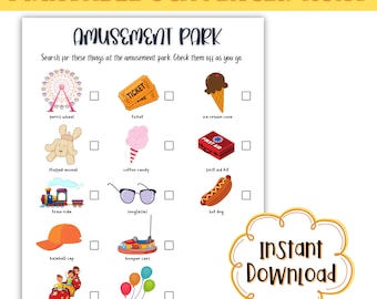 Printable Amusement Park Scavenger Hunt, Kids Treasure Hunt, Print At Home Games For Kids