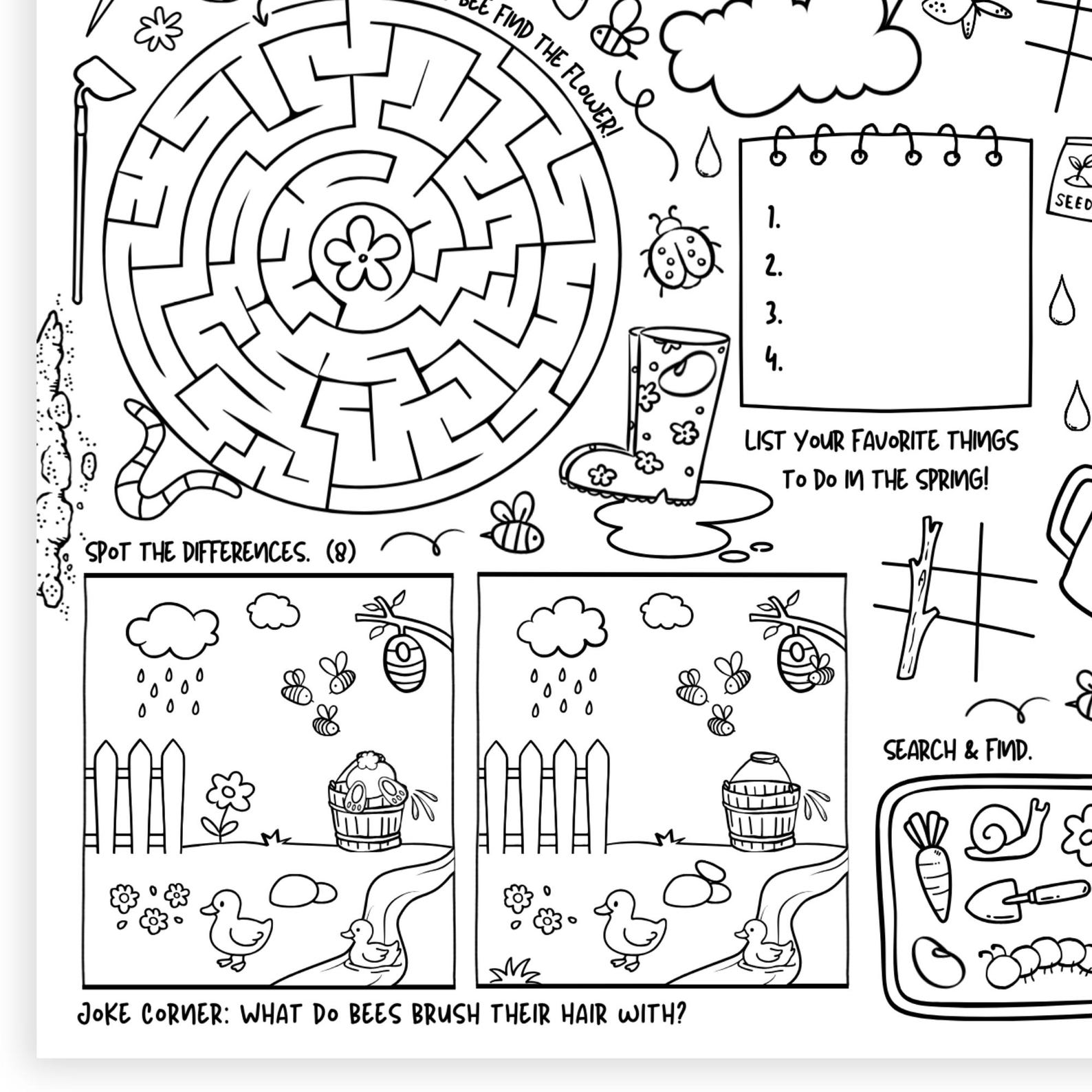 Spring Activity Mat Spring Activity Mat Printable for Kids, Classroom Placemat, Maze, Word ...