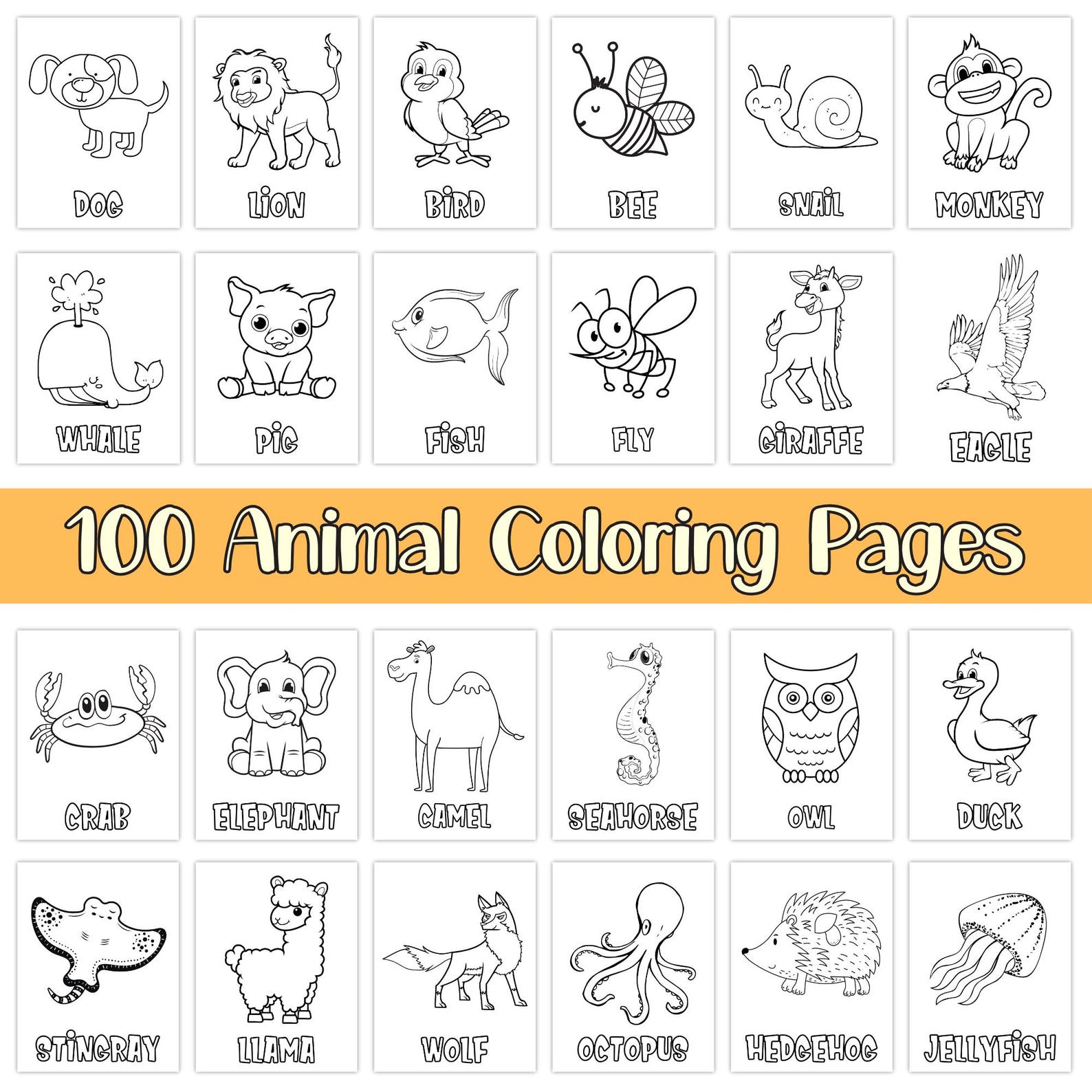 100 Printable Animal Coloring Pages With Labels for Kids and Toddlers ...