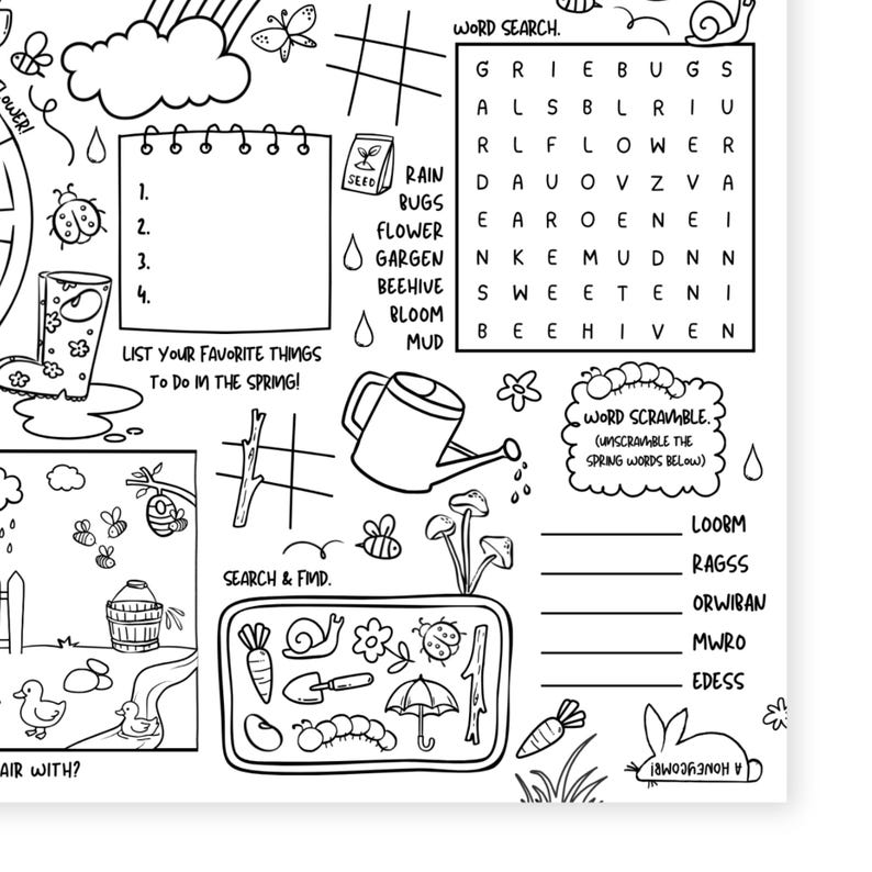 Spring Activity Mat Spring Activity Mat Printable for Kids, Classroom Placemat, Maze, Word ...