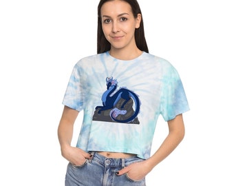 Women's Teen Tie-Dye Crop Tee with Blue Dragon