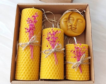 Natural Beeswax Candle Gift Set Honey Aroma, Allergy Friendly