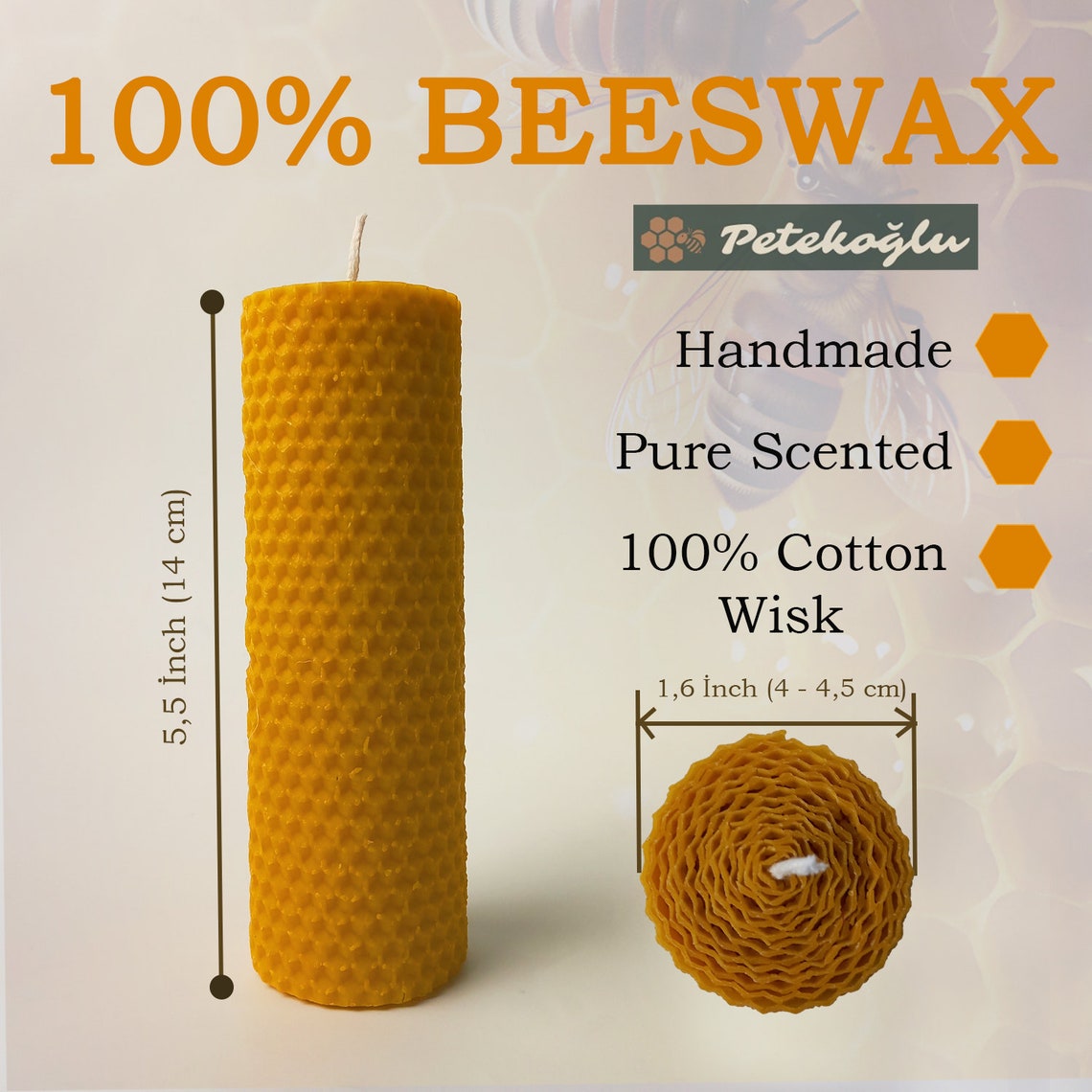 Beeswax Candle 100 Natural Wax. Candle Ift Set. Honey Aroma. Allergy