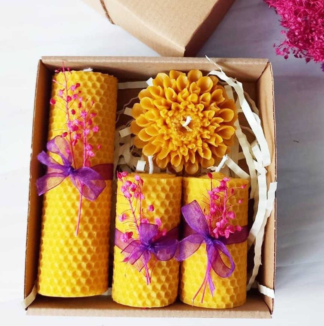 Natural Beeswax Candles Candle Gift Set Candle Gift Box Dry Flowers