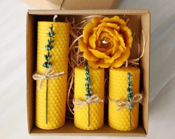 Beeswax Candle Gift Set. Natural Wax Candles. Dekorative Candle. Gift Box.  Decor Candle Natural Bees Wax Candles. Set of 4 Wholesale Candles 