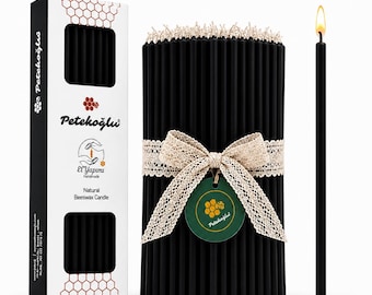 Petekoğlu Black Beeswax Candles 40 Pcs Handmade Wish Candles Natural Taper Candles Birthday Church Ritual Wedding Smokeless Honey Scented