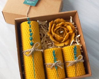 Handmade Beeswax Candle Gift Set Natural Bee Farm Candles
