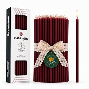 Beeswax Candles 40 Pack Burgundy Thin Taper Candles Ritual Prayer Church Meditation Birthday Cake Candle Set