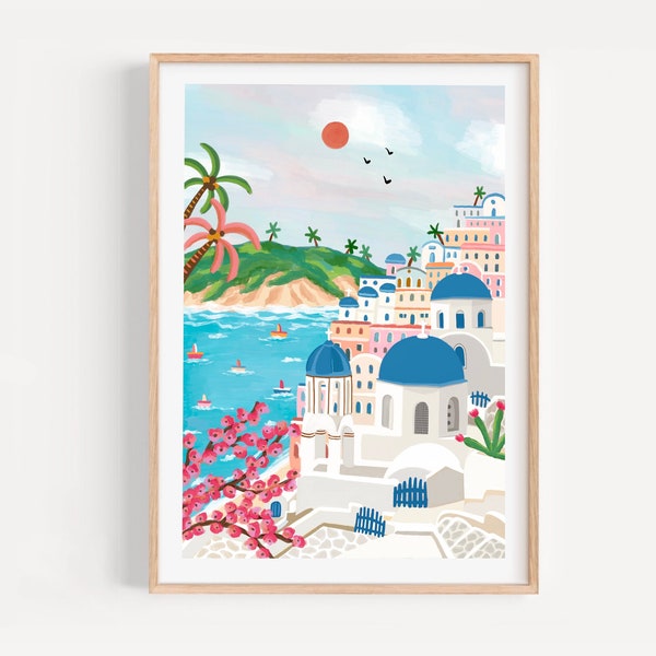 Santorini print, Greece poster, travel print, printable wall art, digital download, home decor, art print, housewarming gift, travel gift
