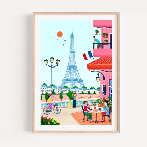 Paris print, Eiffel Tower poster, France poster, travel gift, hot pink decor, housewarming gift, cozy room decor, wall prints, travel print