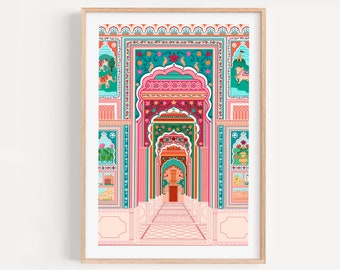 Patrika gate print, Digital download, Jaipur art, India travel poster, printable wall art, art print, travel gift, housewarming gift, poster