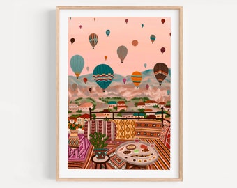 Cappadocia print, cappadocia illustration, Art print, travel gift, travel poster, housewarming gift, home decor, wall art, anniversary gift