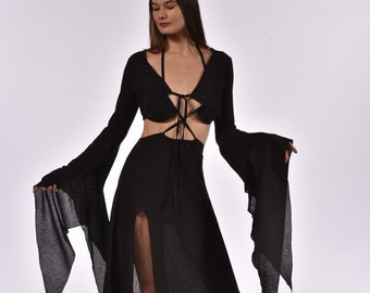 Ensemble haut avec jupe fendue, Ensemble tenue de plage, Robe de plage pour femme, Ensemble pool party, Tunique de plage, Robe d'été pour femme, Cadeau pour elle