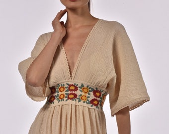 Langes Sommerkleid, Boho-Kleid, geschlitztes Sommerkleid, griechisches Göttinnenkleid, Helen-Kleid, Hochzeitskleid, Bio-Baumwolle