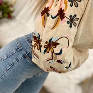 Floral Embroidered Blouse,Women's Clothing,Spring Blouse,Gift for her, Gift for him image 5