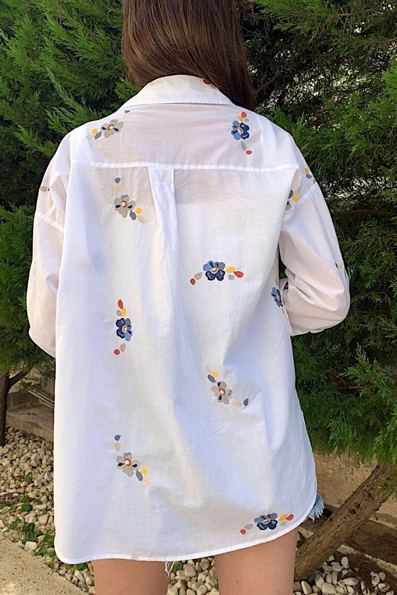 Women's White Embroidered Cotton Shirt image 2