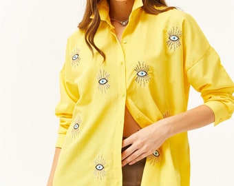 Evil eye Shirt, Shirts for women, Casual Shirt, Sequin blouse, evil eye sequin, blouse for women, Cotton shirt, women tops