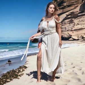 Vestido largo de verano, vestido boho, vestido de verano con aberturas, vestido de diosa griega, vestido helen, vestido de novia, algodón orgánico, regalo para ella imagen 5