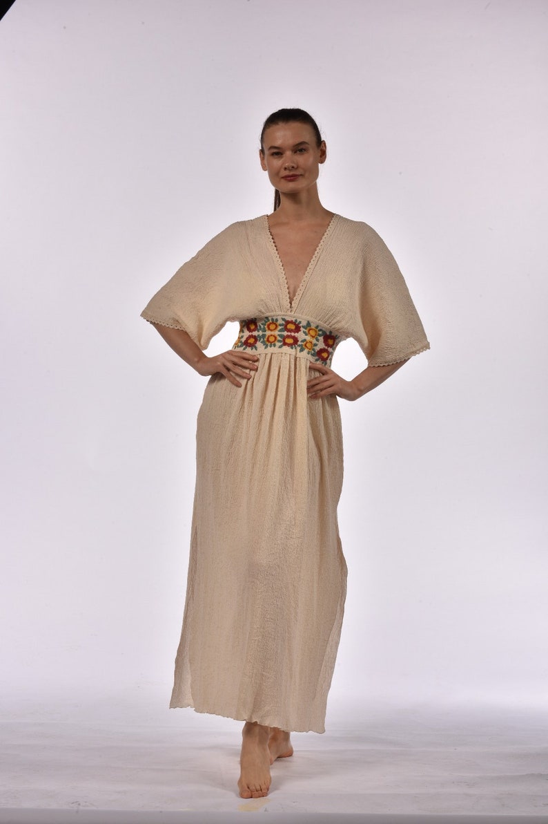 Langes Sommerkleid, Boho-Kleid, geschlitztes Sommerkleid, griechisches Göttinnenkleid, Helen-Kleid, Hochzeitskleid, Bio-Baumwolle Bild 2