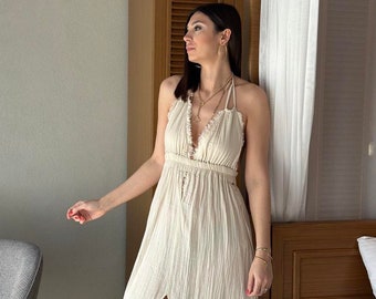 Vestido largo de verano, vestido boho, vestido de verano con abertura, vestido de diosa griega, vestido de Helen, vestido de novia, algodón orgánico