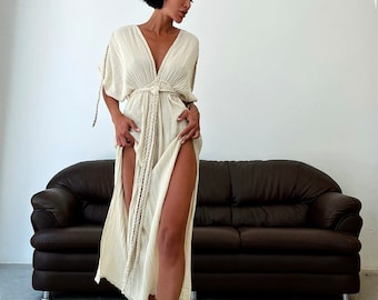 Robe d’été longue, robe Boho, robe d’été fendue, robe de déesse grecque, robe Helen, robe de mariée, coton biologique