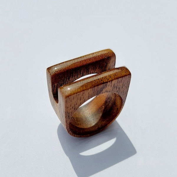 Double Bar Open Ring, Geometric Ring, Sculptural Ring, Wooden Ring, Wood Resin Ring, Handmade Jewelry Ring, Gift For Strong Woman