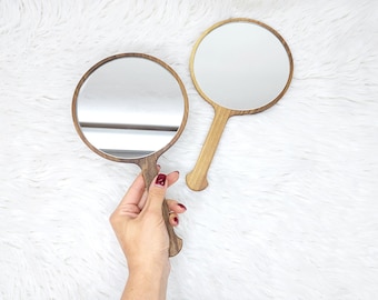 Wooden Hand Mirror With Handle, Makeup Mirror, Self Care Gift, Vanity Mirror, Home Decoration, Hand Held Mirror, Bridesmaid Gift From Bride