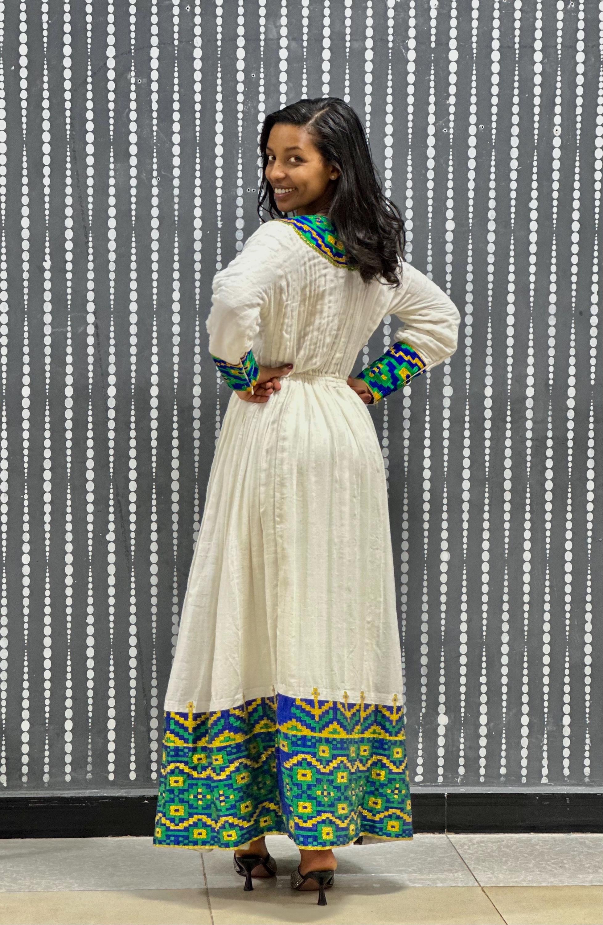 Ethipian Elegance Green Dress with Gold Embroidery main image 1