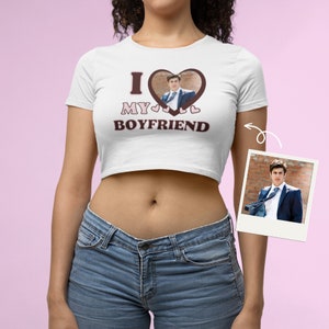 I Love My Boyfriend Baby Tee crop top Custom picture, Personalised I Heart My Boyfriend Crop Tee, Vintage 2000s Y2K Crop Top