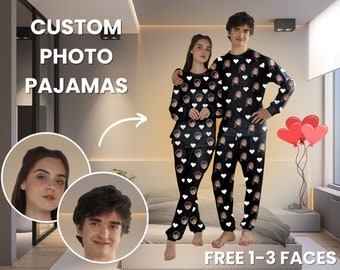 Custom Face Valentines Unisex Pajamas Set,Personalized Pajamas With Custom Face for Couples Anniversary Gifts,Matching pajamas for couples