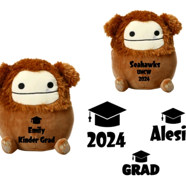 Squishmallows Graduation 2024 Personalized Custom Gift, Benny the Bigfoot with inscription Cap/Gown/Name/Year/School/College Stuffed Animal