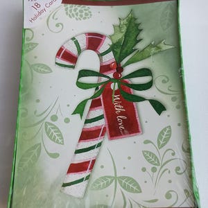 Kerstwenskaarten - pastel limoengroene kerstkaarten met snoepgoed en strik - set van 18