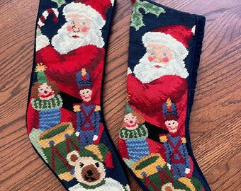 SFERRA Christmas Needlepoint Little Boy W/toy Train Stocking  Vintage Needlepoint toy soldier  Christmas Stocking Toys Train SFERRA main image 2