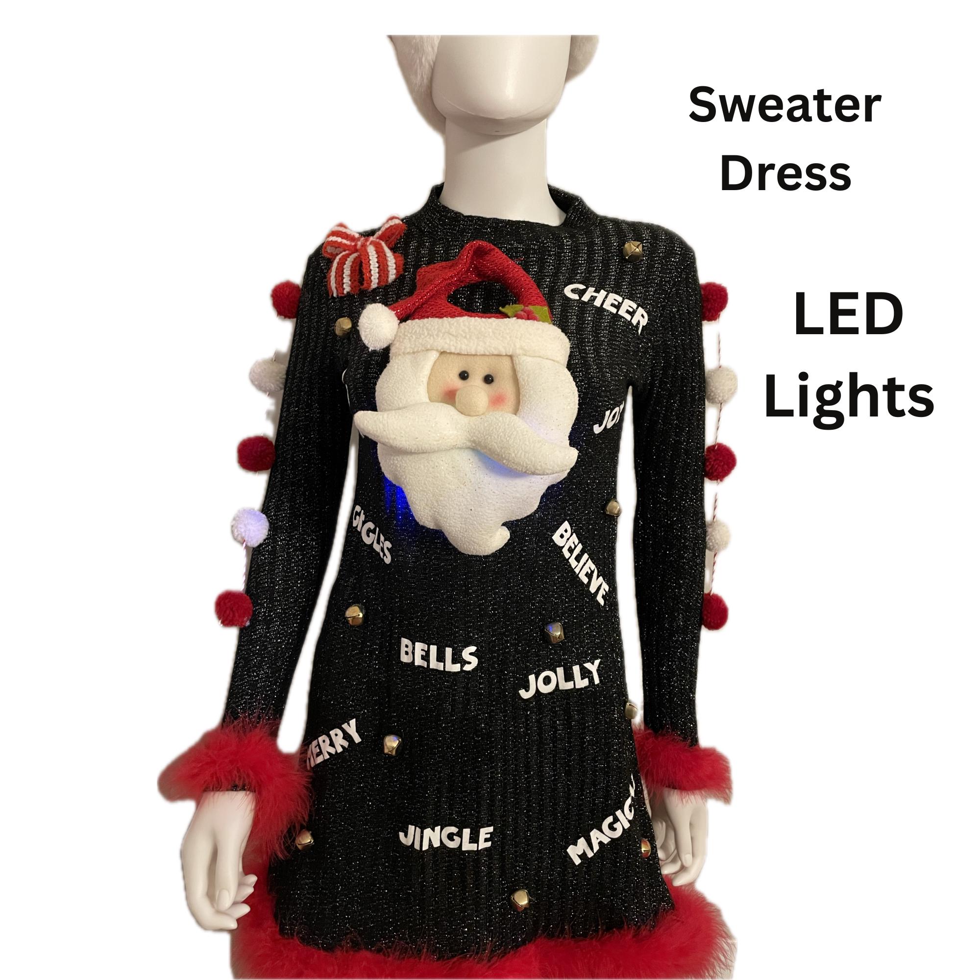 Lighted Christmas Sweater Dress: Santa Face With Red Boa - Size XS - Etsy Lighted Christmas Sweater Dress: Santa Face With Red Boa - Size XS - Etsy