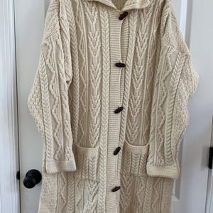 Oversized Chunky Irish Wool Cardigan – Hand Knit Long Aran Sweater XXL Unisex Fisherman Cable Knit