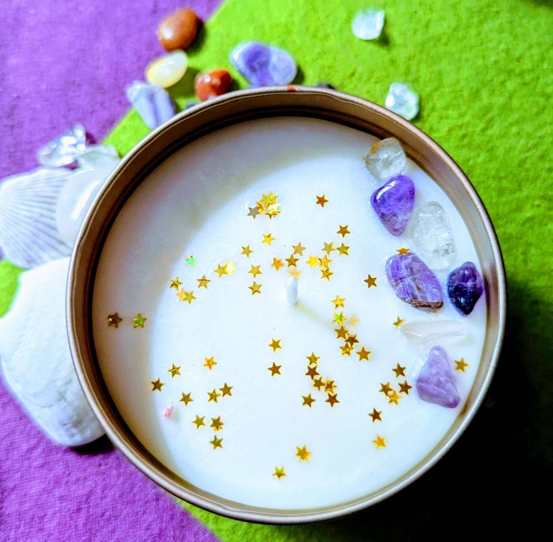 Amethyst Crystal Candle. Vanilla/cinnamon Scented Candle. Etsy