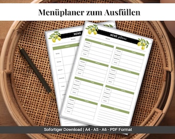 PDF Meal Planner | Menu Planner | Printable | Planner Template | Family Planner