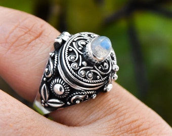 Adjustable Poisoner Ring , Poison Rings , Designer Ring , Pill Box , Snuff Ring , Moonstone , Ring For Her , 925 Sterling Silver Plated