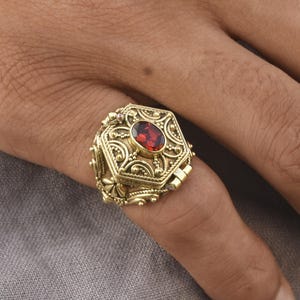 Hexagon Shape Poison Ring Featuring Garnet Stone