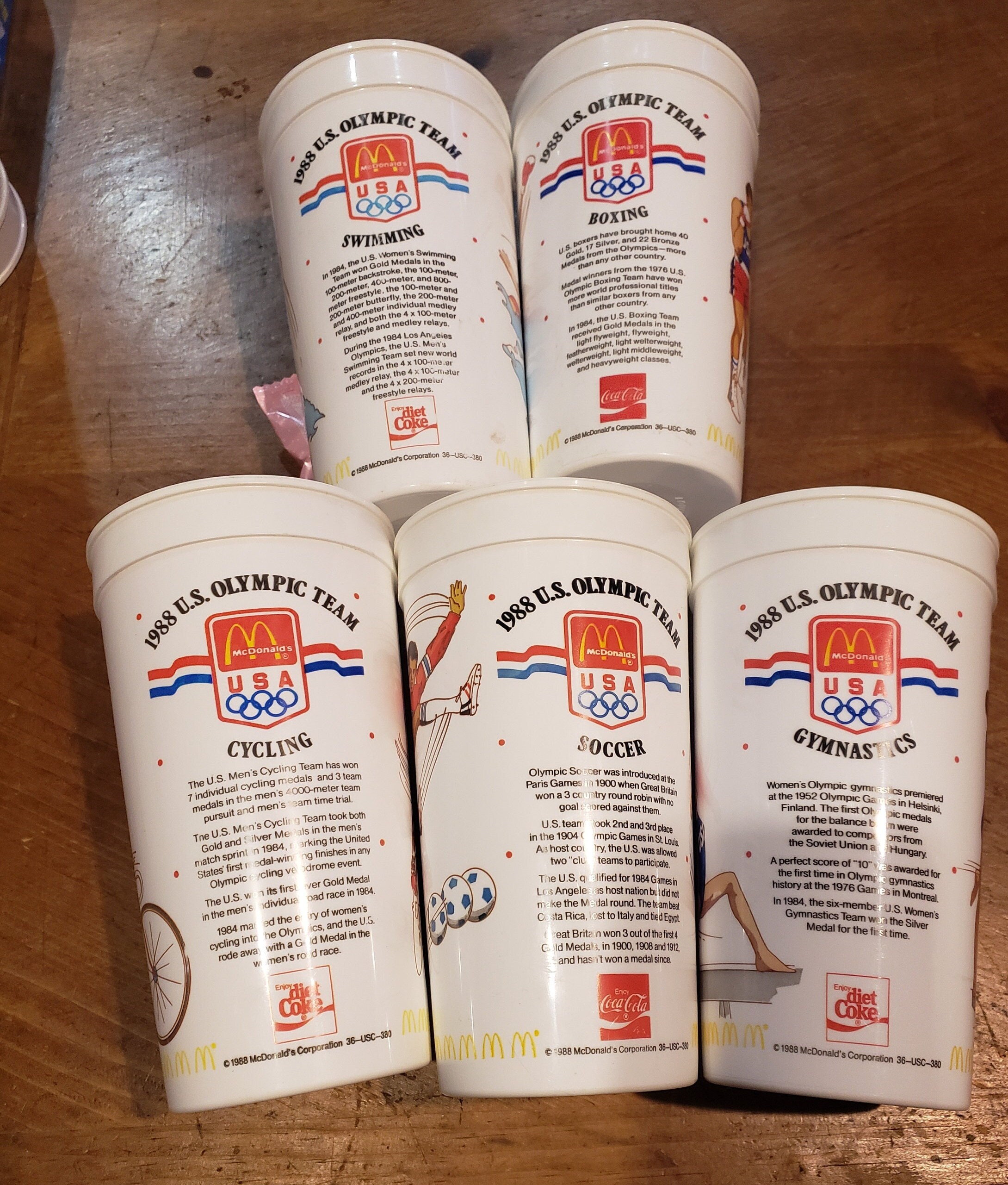 Vintage 1988 Set of 5 Mcdonald's 32oz US Olympic Team Plastic Cup