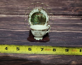 A** Vintage Blue Hole Castalia, Ohio Porcelain Souvenir Cup & Saucer. Plate 3.75"