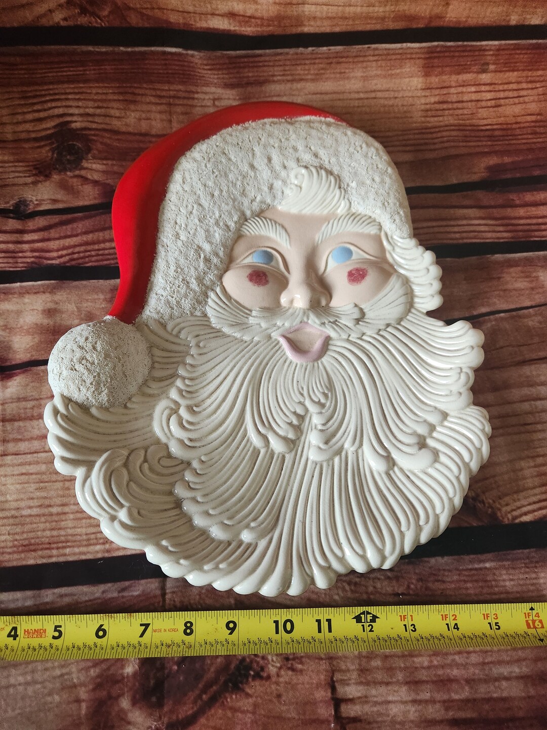 Vintage 15" Ceramic Atlantic Mold Hand Painted Christmas Santa Plate