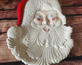Vintage 15" Ceramic Atlantic Mold Hand Painted Christmas Santa Plate Platter or wall hanging