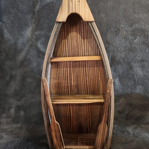 15&quot; Farmhouse Wooden Boat Curio 3 Shelf W/oars Nautical Hanging Beach Rustic