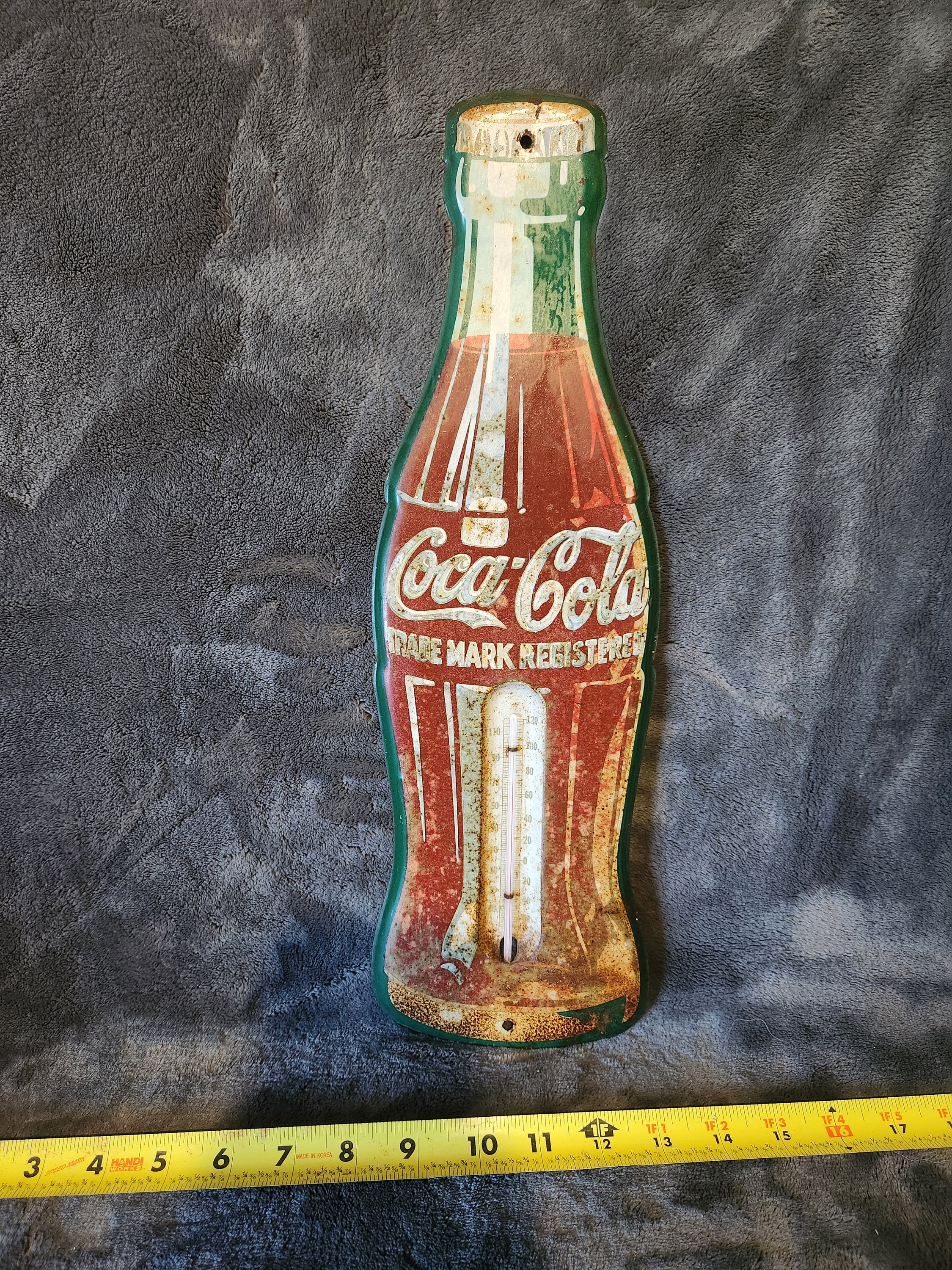 J* Vintage Coca-cola Coke Flat Bottle Advertising Thermometer SIGN