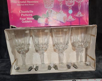 NOS Lady Victoria Fine Crystal Stemware Large Water Goblets, Chantelle Set of 4 (Second set)