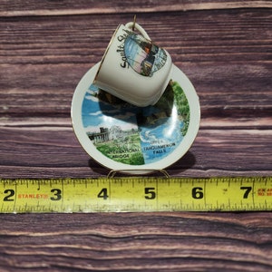 A** Vintage Sault Ste. Marie, Michigan Porcelain Souvenir Cup & Saucer Japan. Plate 3.75&quot;