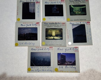 Lot de 8 diapositives de film 35 mm vintage New York UN building des années 1970